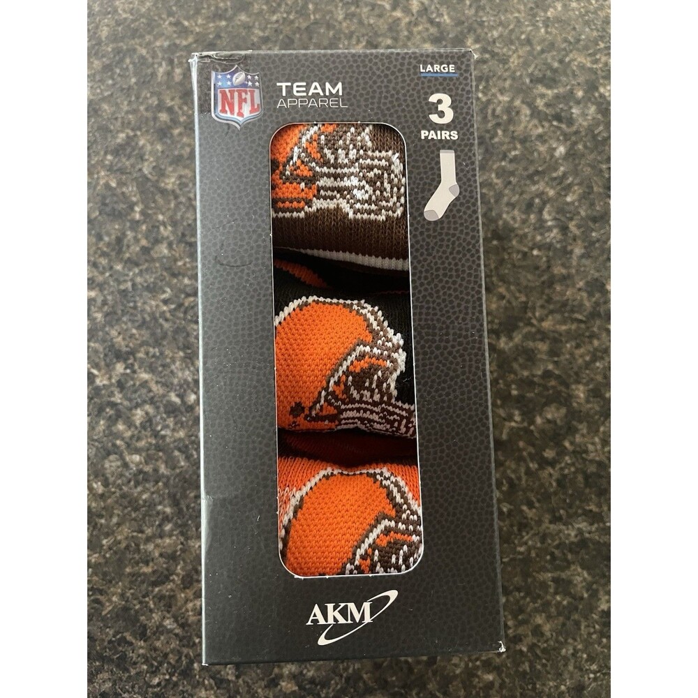 Cleveland Browns NFL Team 3 Pair Socks Size Large Football Orange & Brown
